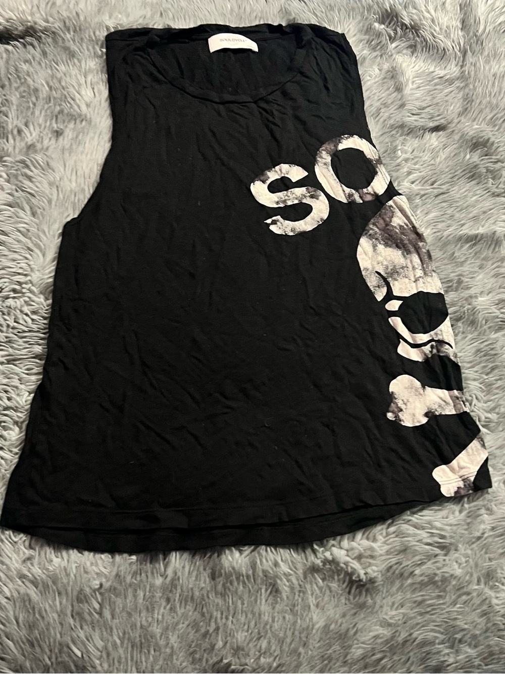soulcycle Black Muscle Tank with White Skull Graphic